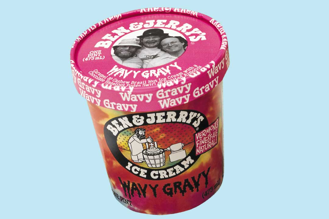 Gammel halvliters-emballage af Wavy Gravy