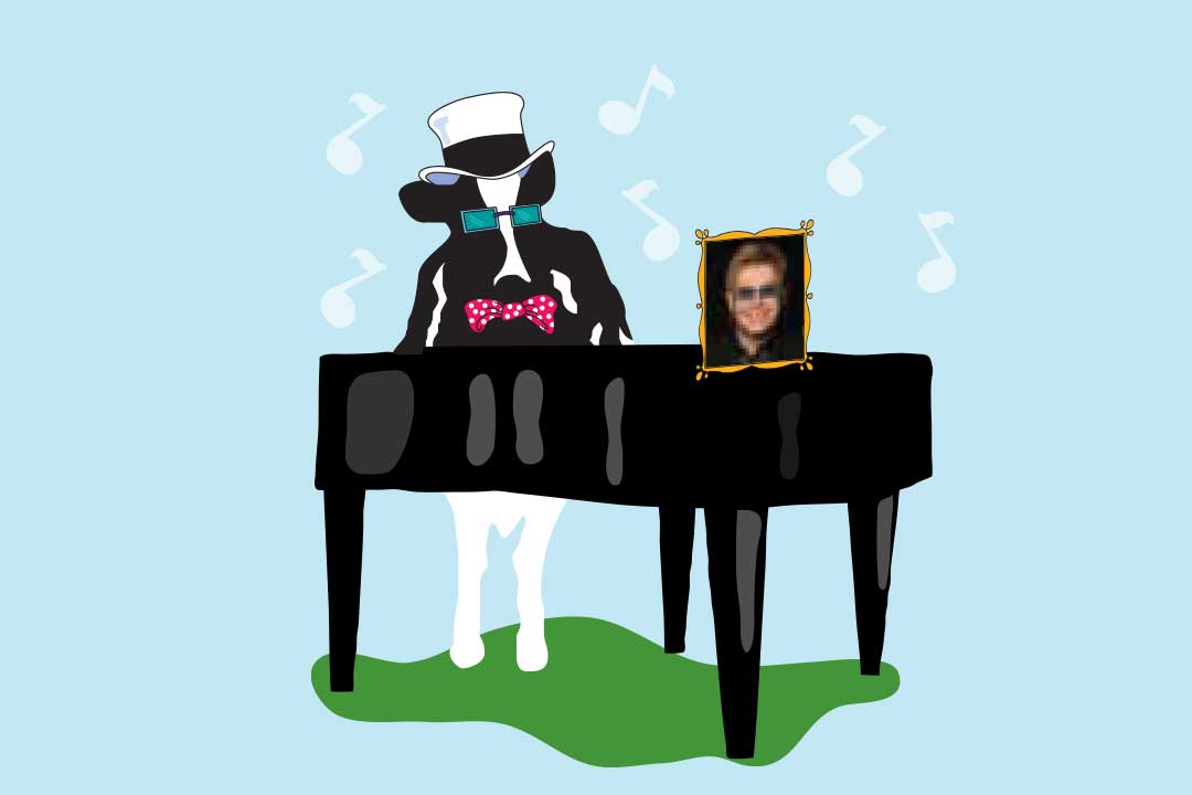Koen Woodie med et klaver og et billede af Elton John