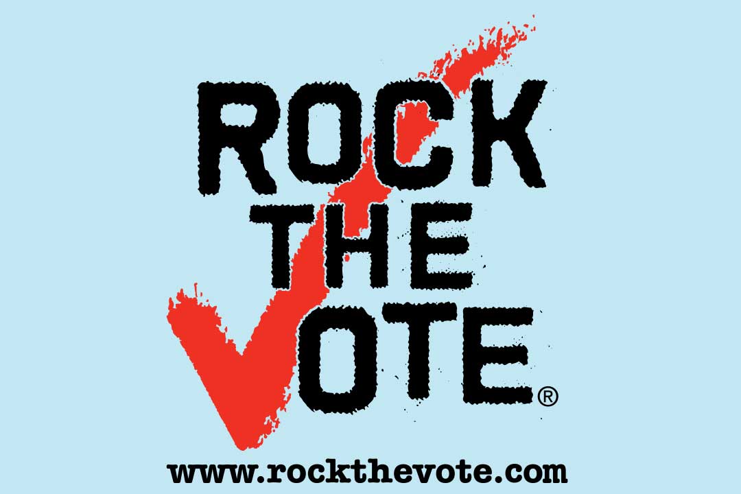 Skilt med Rock the Vote og et rødt flueben